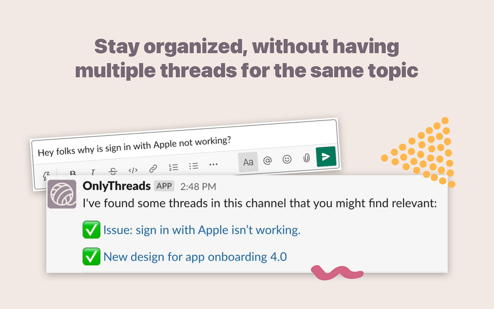 OnlyThreads settings interface — Communication app on the Slack Marketplace