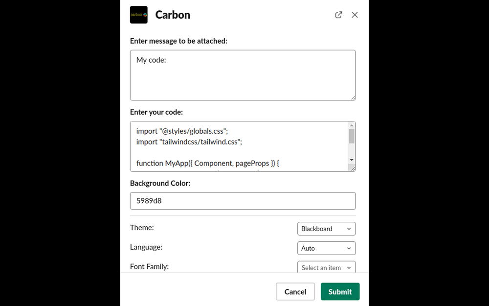Carbon for Slack primary marketing image — Design app on the Slack Marketplace