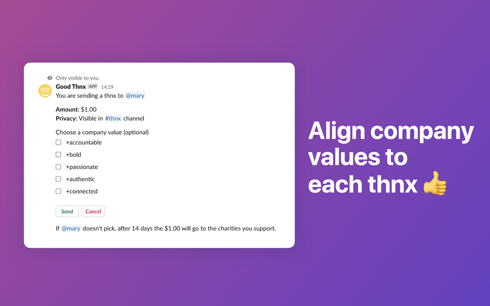 Good Thnx dashboard view — Health & Wellness app on the Slack Marketplace