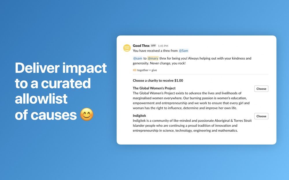 Good Thnx feature detail — Health & Wellness app on the Slack Marketplace