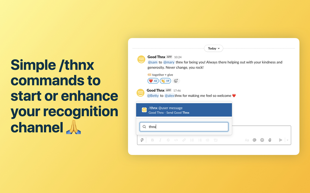 Good Thnx primary marketing image — Health & Wellness app on the Slack Marketplace