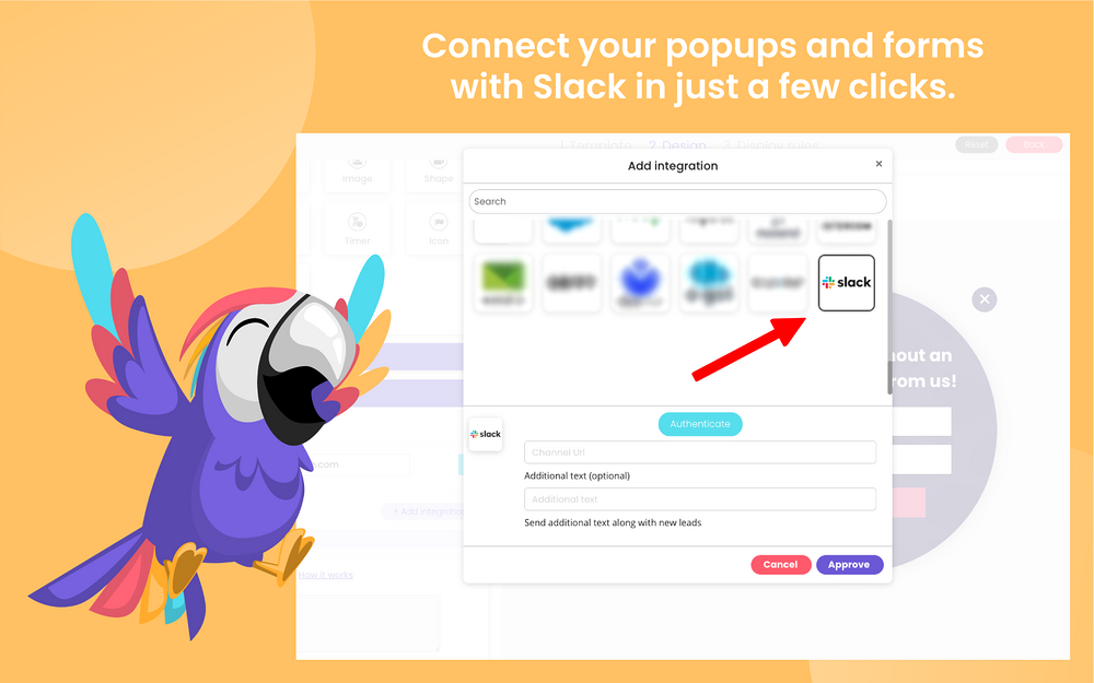 Poptin Pop Ups & Forms dashboard view — Design app on the Slack Marketplace