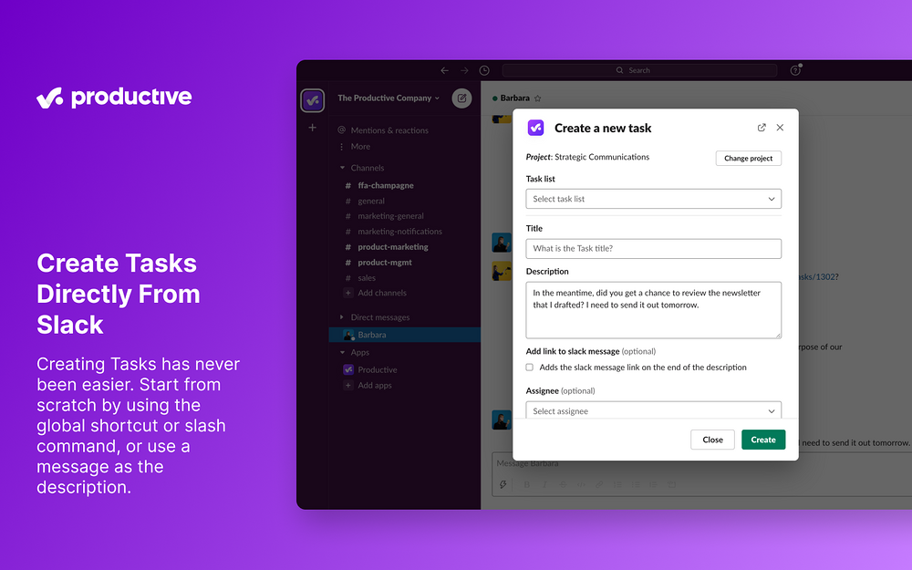 Productive dashboard view — Office Management app on the Slack Marketplace