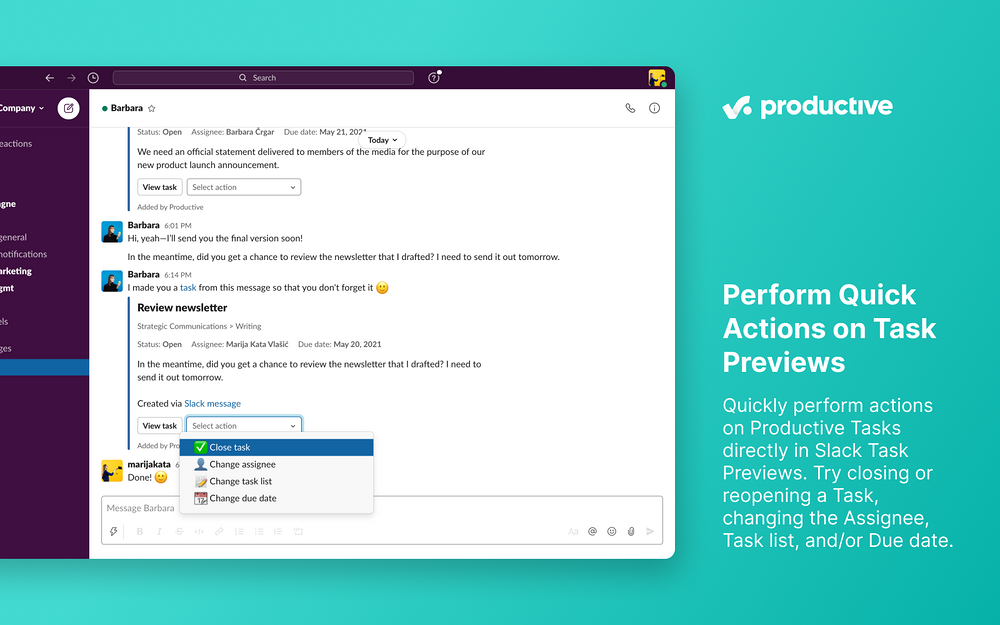 Productive integration setup — Office Management app on the Slack Marketplace