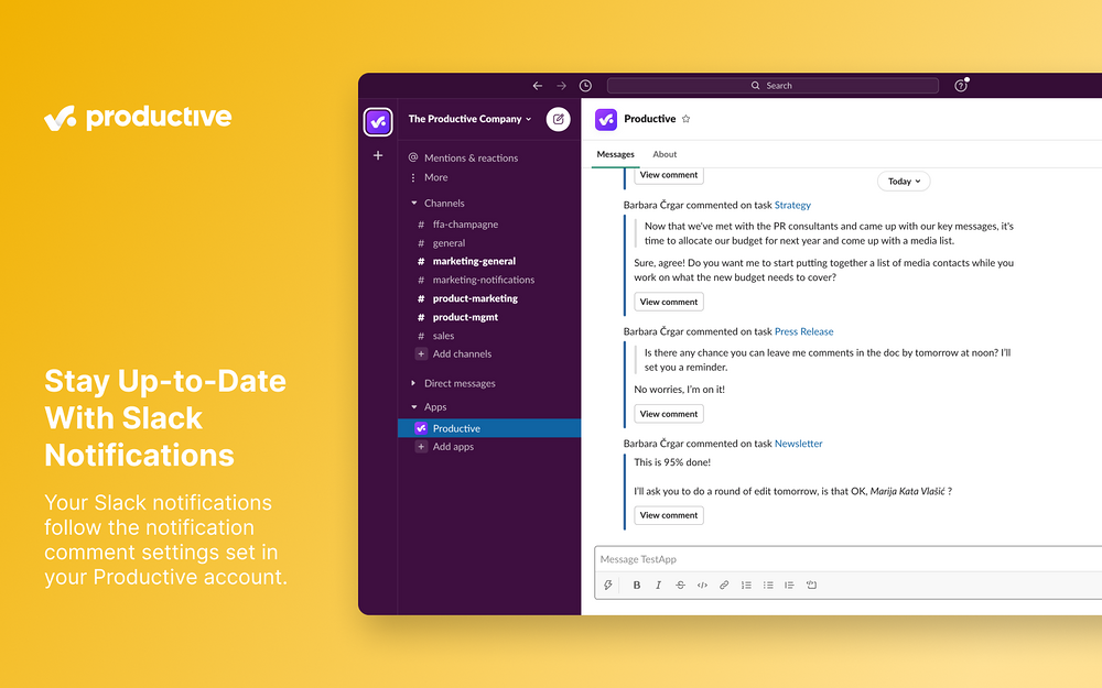 Productive mobile preview — Office Management app on the Slack Marketplace