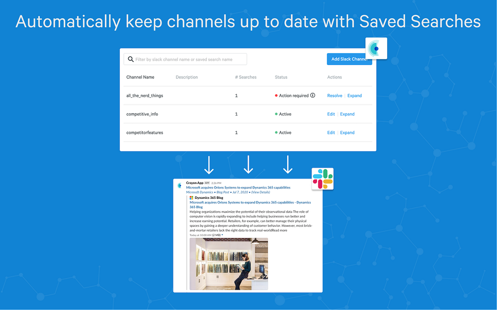 Crayon dashboard view — Marketing app on the Slack Marketplace