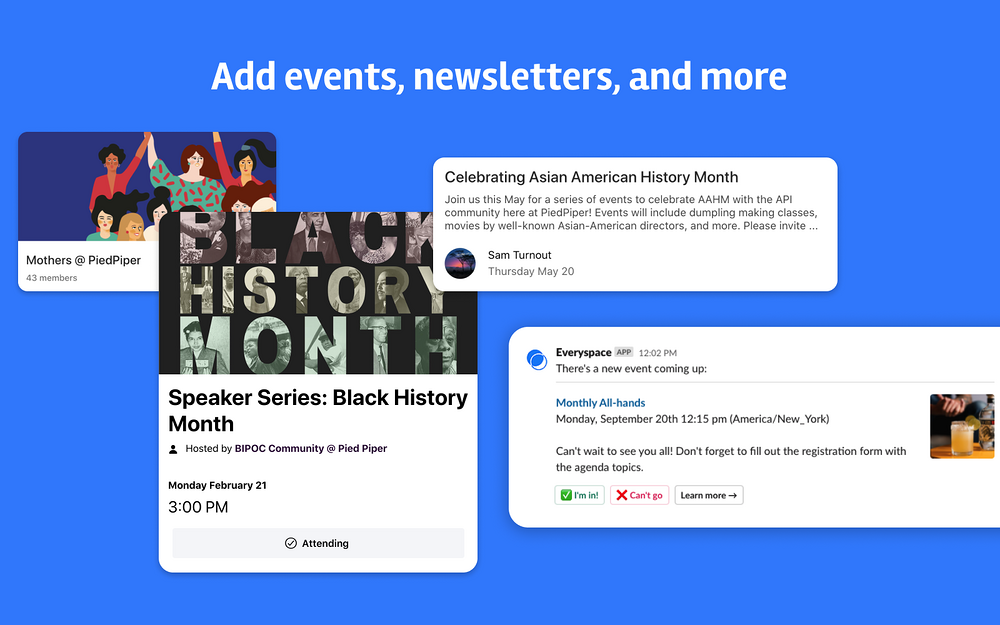 Everyspace dashboard view — HR & Team Culture app on the Slack Marketplace