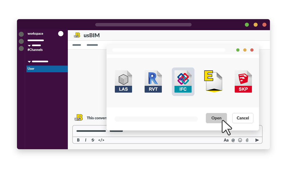 usBIM dashboard view — File Management app on the Slack Marketplace