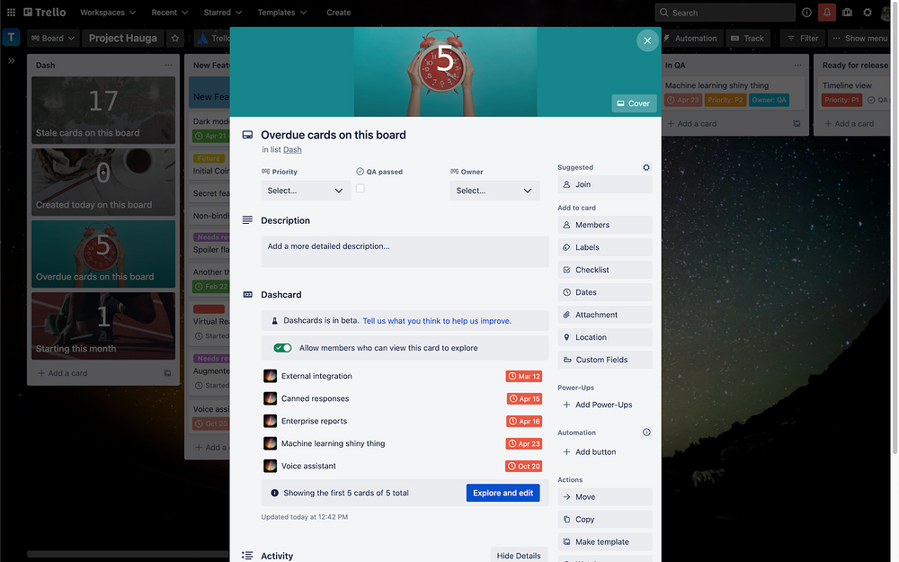 Trello Dashcards dashboard view — Analytics app on the Slack Marketplace