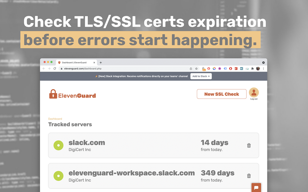 ElevenGuard dashboard view — Security & Compliance app on the Slack Marketplace