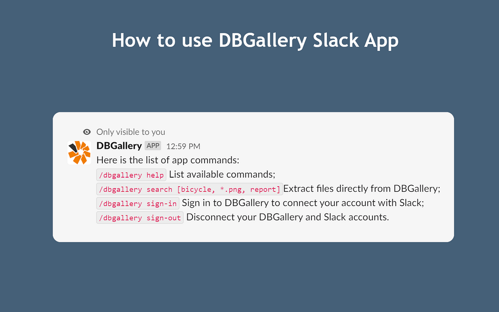 DBGallery primary marketing image — File Management app on the Slack Marketplace