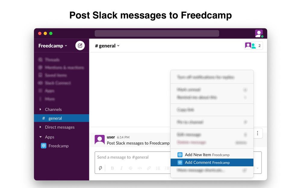 Freedcamp feature detail — Project Management app on the Slack Marketplace