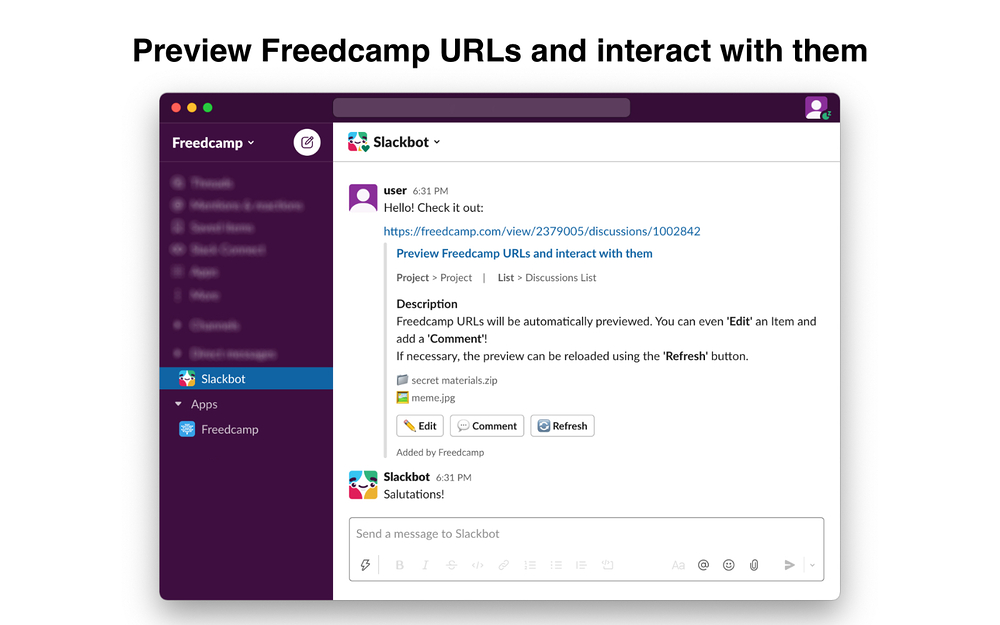 Freedcamp integration setup — Project Management app on the Slack Marketplace