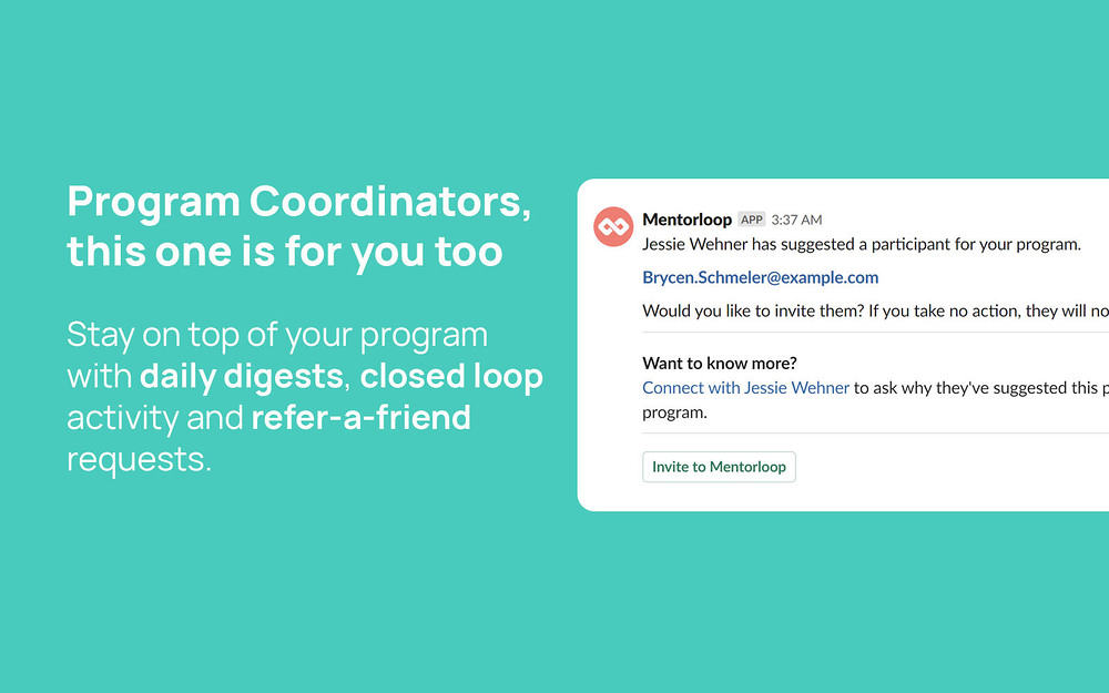 Mentorloop feature detail — Health & Wellness app on the Slack Marketplace