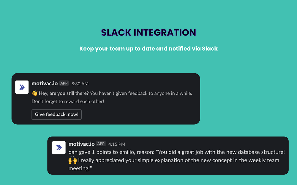 motivac.io settings interface — Social & Fun app on the Slack Marketplace