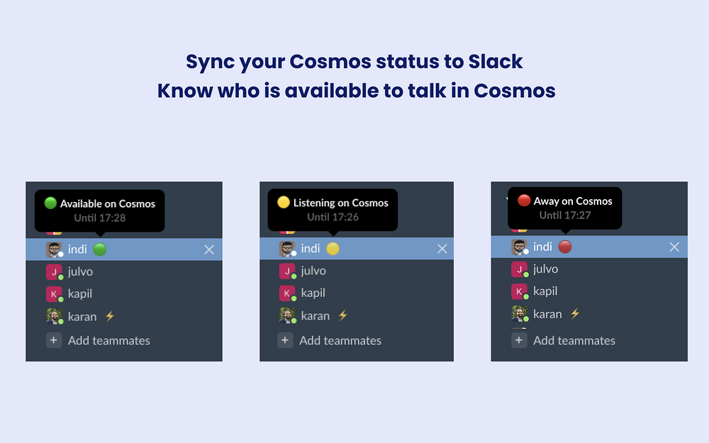 Cosmos Video dashboard view — Communication app on the Slack Marketplace