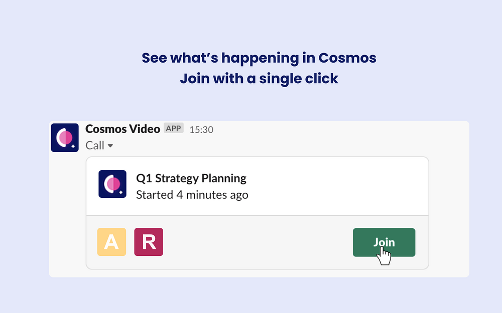 Cosmos Video feature detail — Communication app on the Slack Marketplace