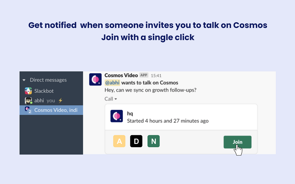 Cosmos Video settings interface — Communication app on the Slack Marketplace