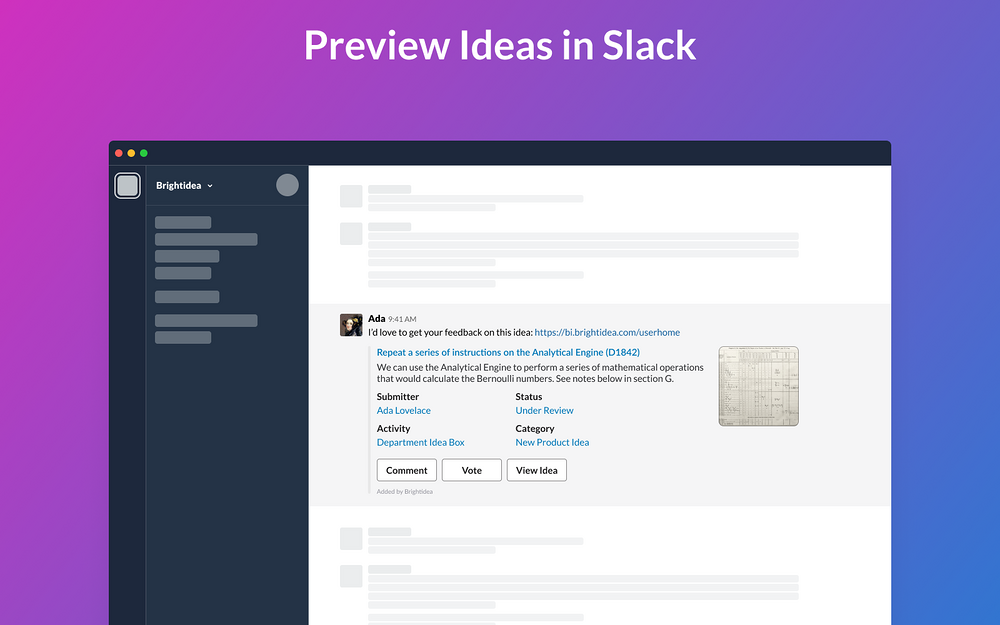 Brightidea settings interface — Project Management app on the Slack Marketplace
