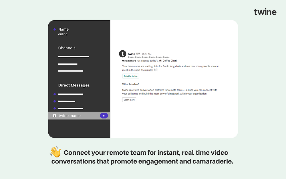 twine dashboard view — Working from home app on the Slack Marketplace
