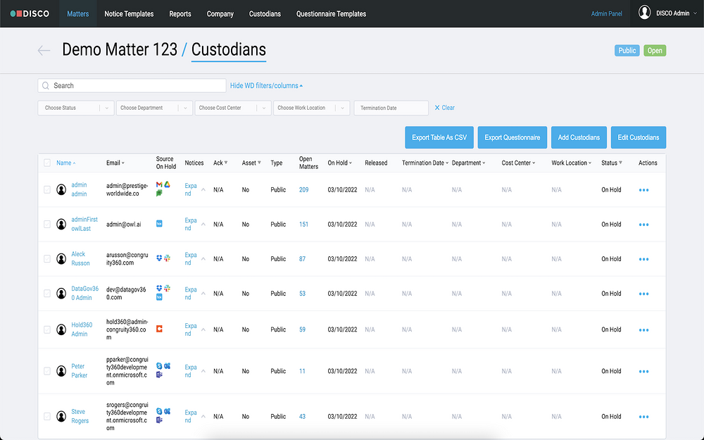 DISCO Hold feature detail — Security & Compliance app on the Slack Marketplace