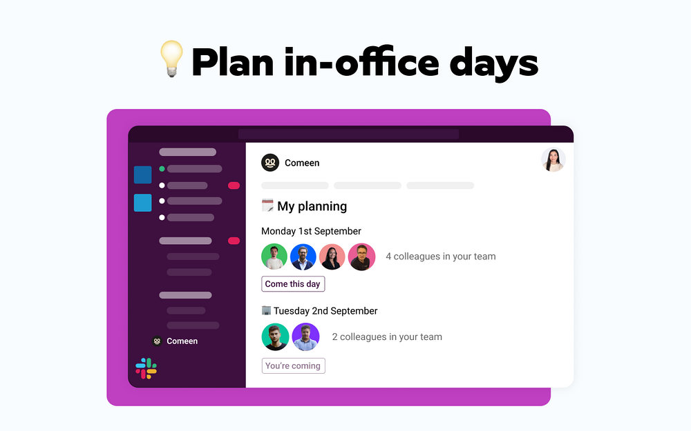 Comeen Workplace primary marketing image — Office Management app on the Slack Marketplace