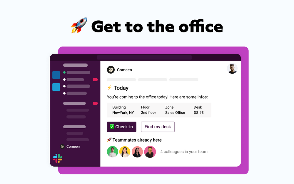Comeen Workplace feature detail — Office Management app on the Slack Marketplace