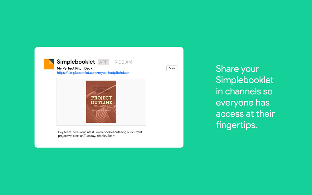 Simplebooklet primary marketing image — Marketing app on the Slack Marketplace