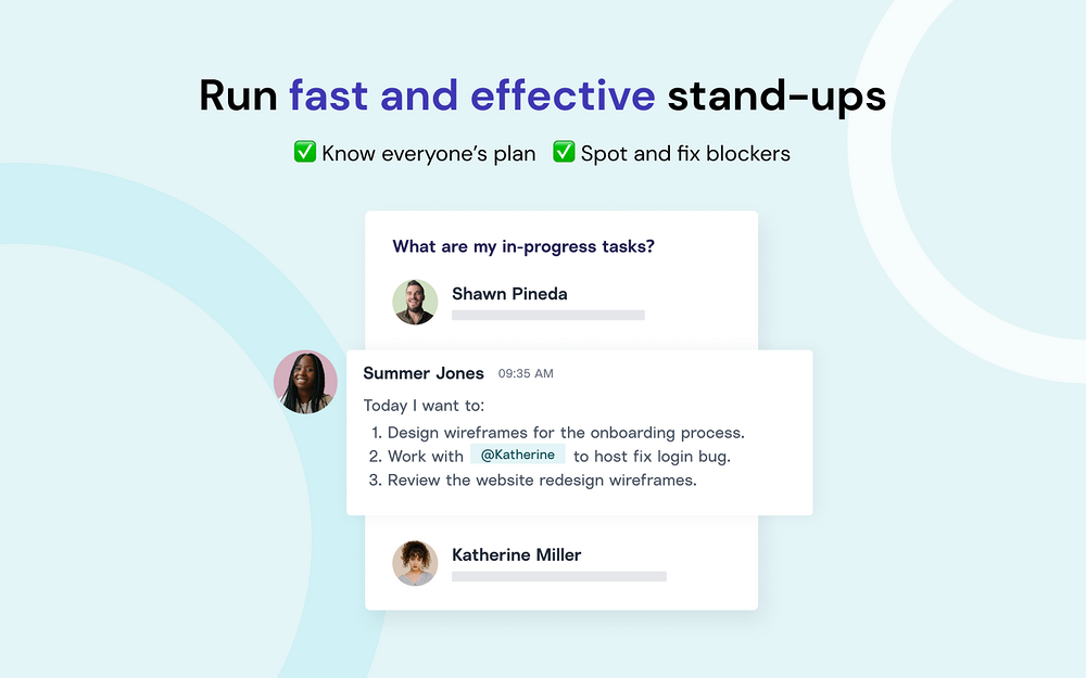 MyCheckins dashboard view — Project Management app on the Slack Marketplace