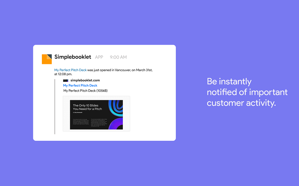 Simplebooklet feature detail — Marketing app on the Slack Marketplace