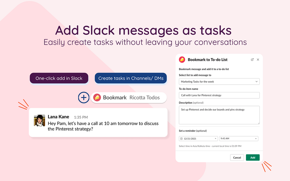 Ricotta Todo List dashboard view — Project Management app on the Slack Marketplace