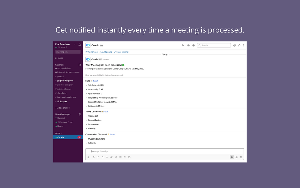 Convin primary marketing image — Sales app on the Slack Marketplace