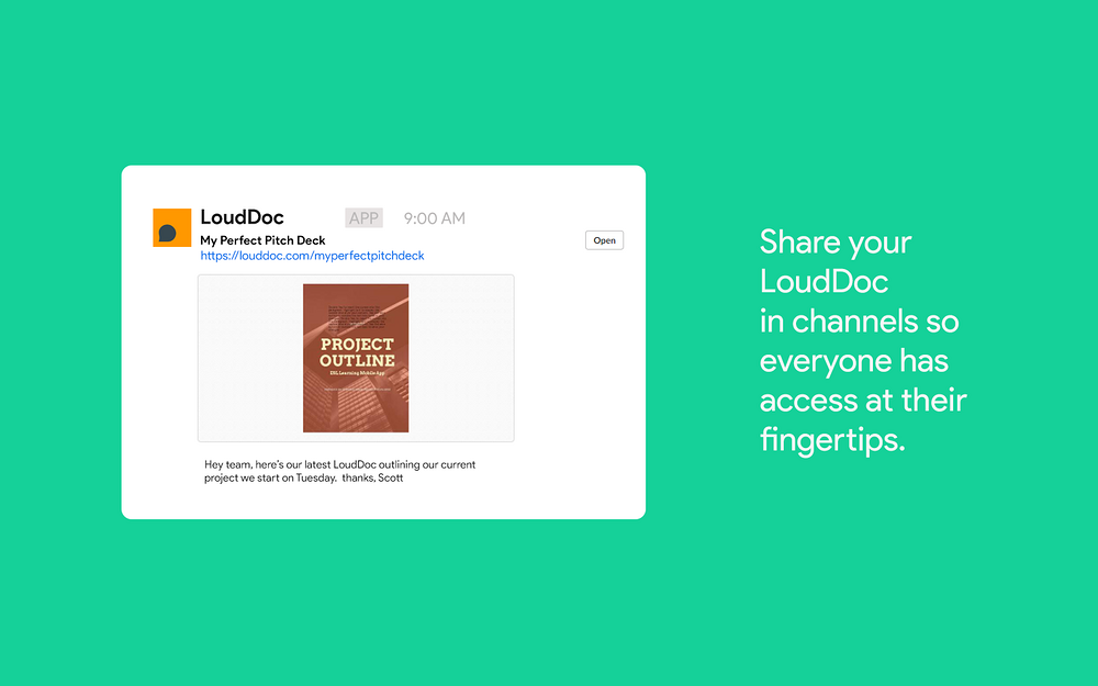 LoudDoc dashboard view — Marketing app on the Slack Marketplace