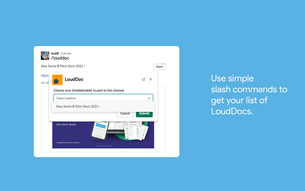 LoudDoc feature detail — Marketing app on the Slack Marketplace