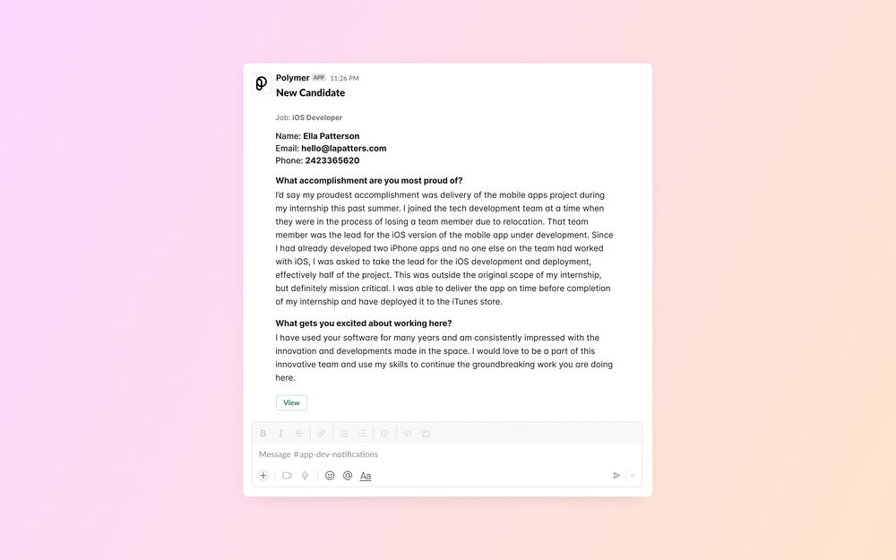 Polymer dashboard view — HR & Team Culture app on the Slack Marketplace