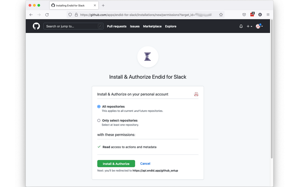 Endid for GitHub settings interface — Project Management app on the Slack Marketplace