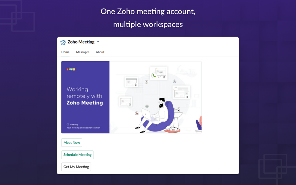 Zoho Meeting dashboard view — Marketing app on the Slack Marketplace