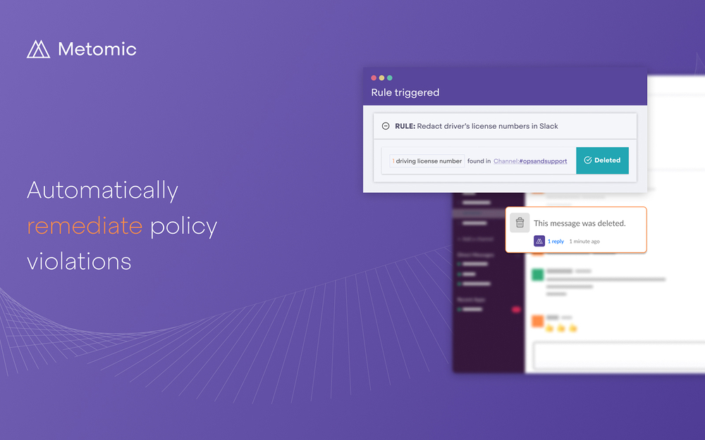 Metomic DLP for Slack Enterprise dashboard view — File Management app on the Slack Marketplace