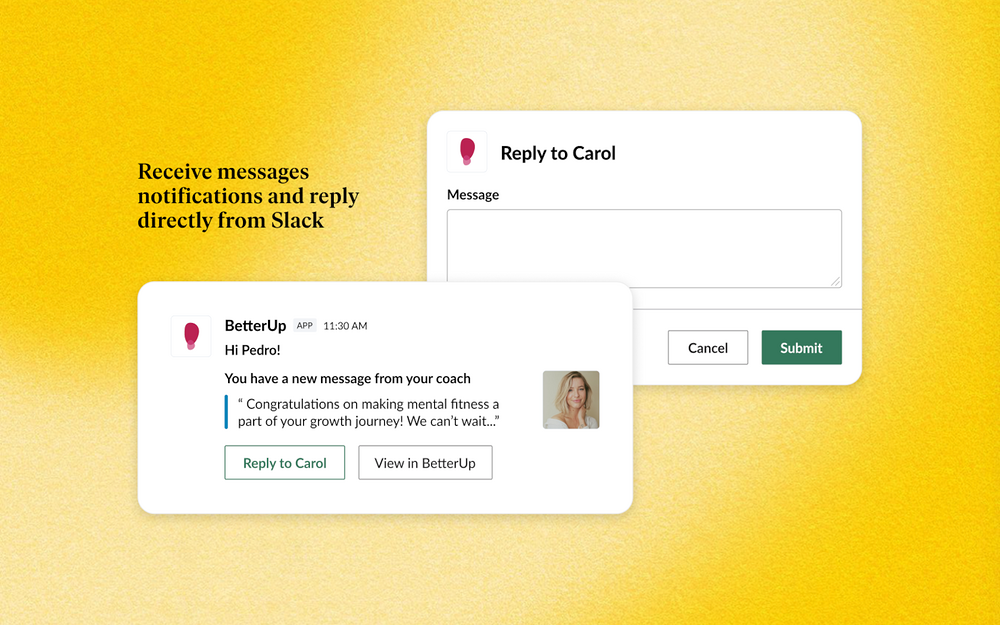 BetterUp dashboard view — Health & Wellness app on the Slack Marketplace