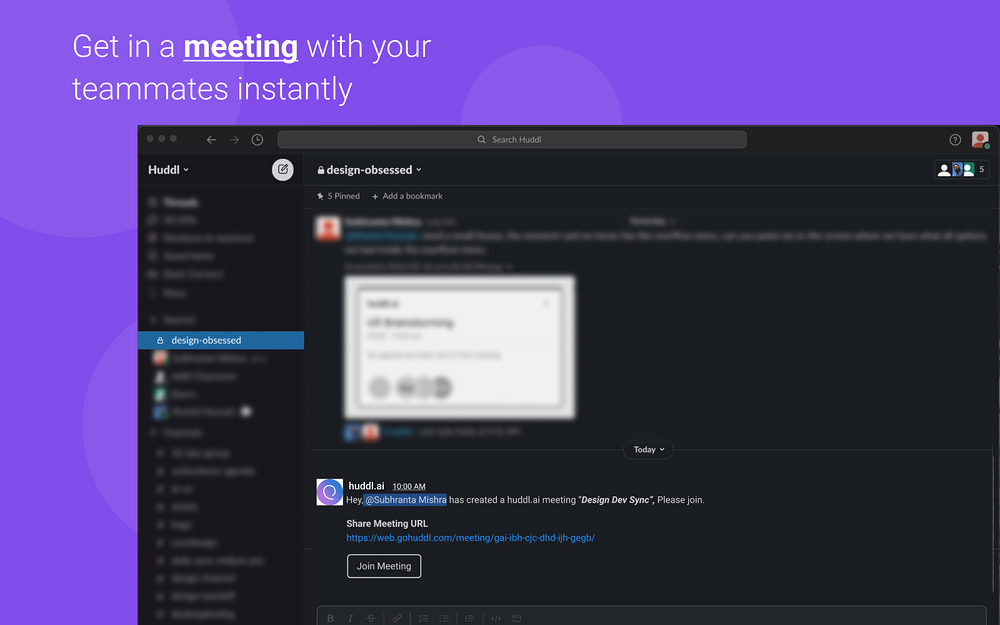 huddl.ai dashboard view — Communication app on the Slack Marketplace