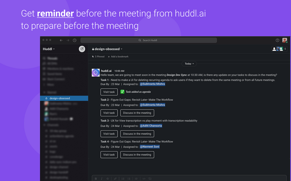 huddl.ai integration setup — Communication app on the Slack Marketplace