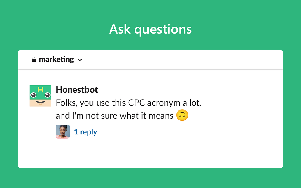Anonymous Honestbot dashboard view — Health & Wellness app on the Slack Marketplace