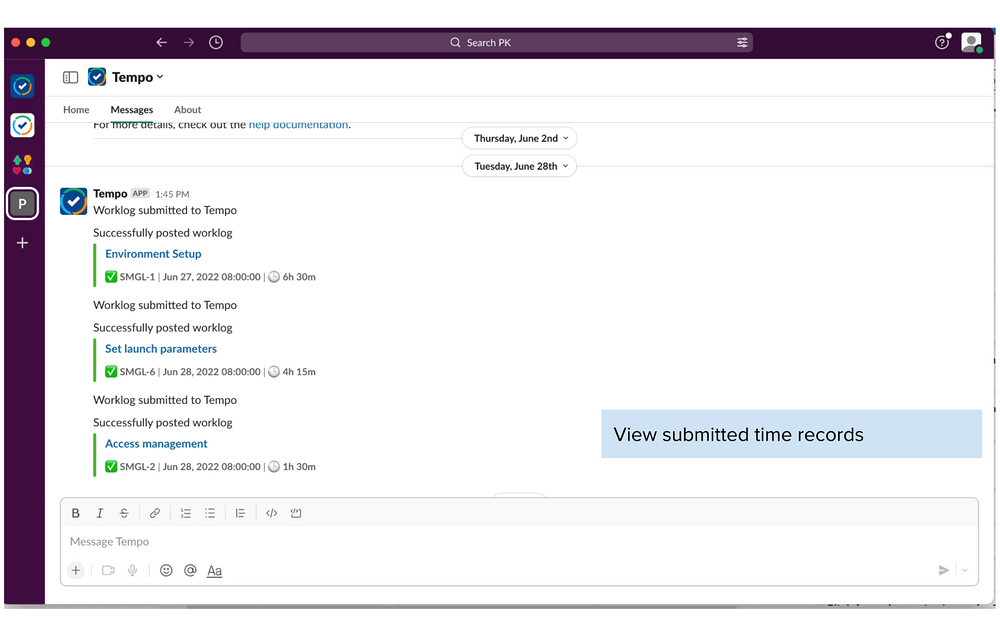 Tempo settings interface — Project Management app on the Slack Marketplace