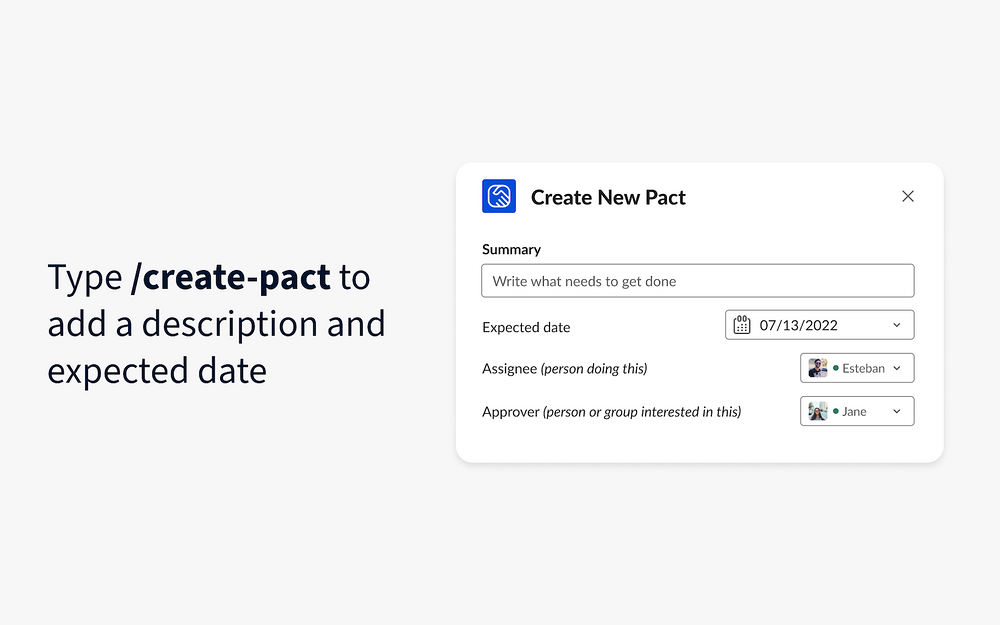 Pact dashboard view — Project Management app on the Slack Marketplace