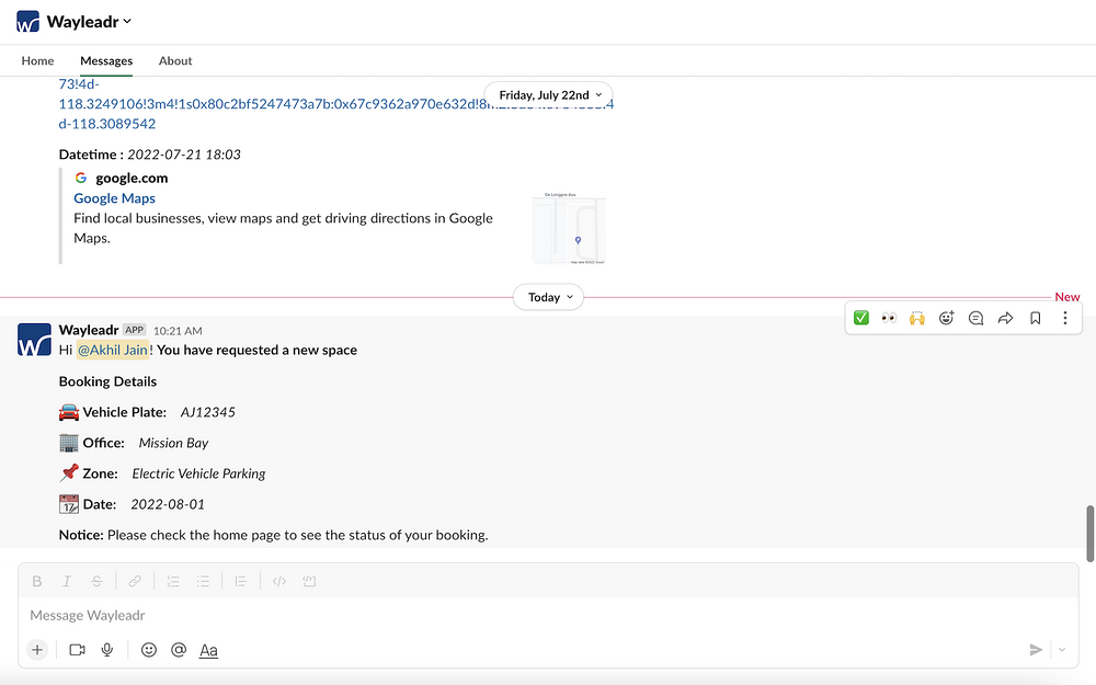 Wayleadr dashboard view — Travel app on the Slack Marketplace
