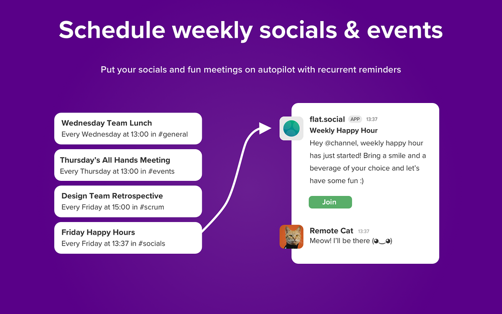 flat.social settings interface — Voice & Video app on the Slack Marketplace