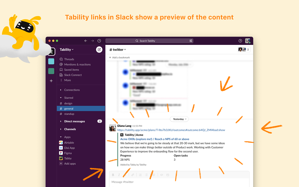 Tability OKRs settings interface — Project Management app on the Slack Marketplace