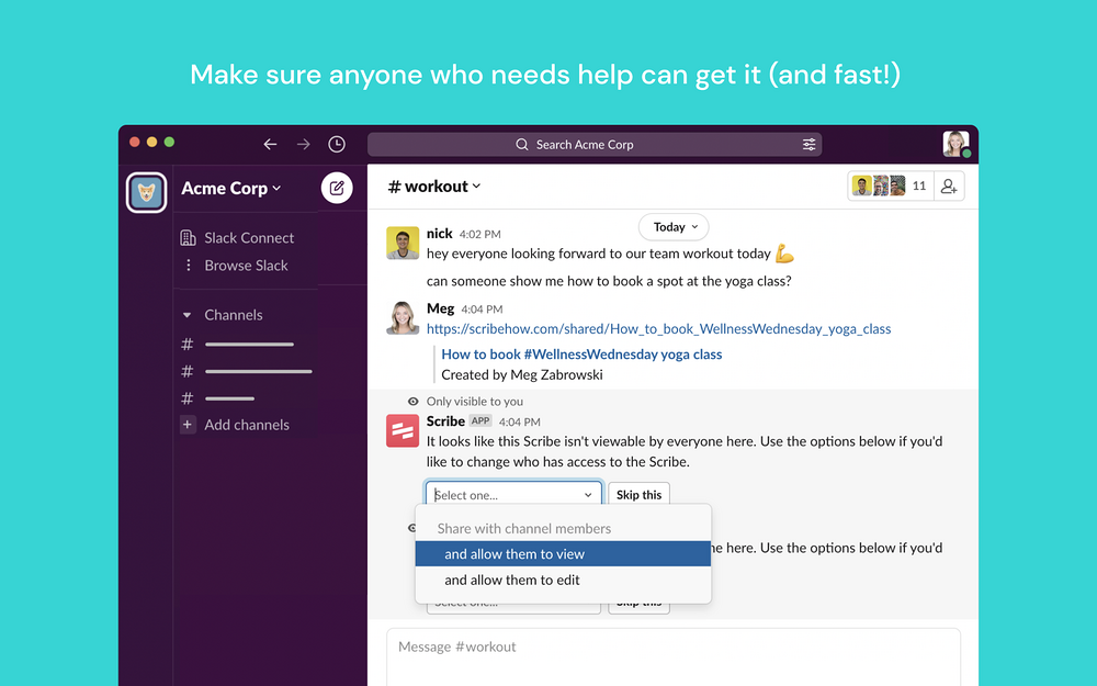 Scribe feature detail — Productivity app on the Slack Marketplace