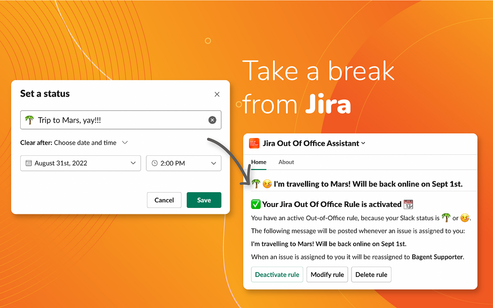 Out Of Office Assistant for Jira dashboard view — Office Management app on the Slack Marketplace