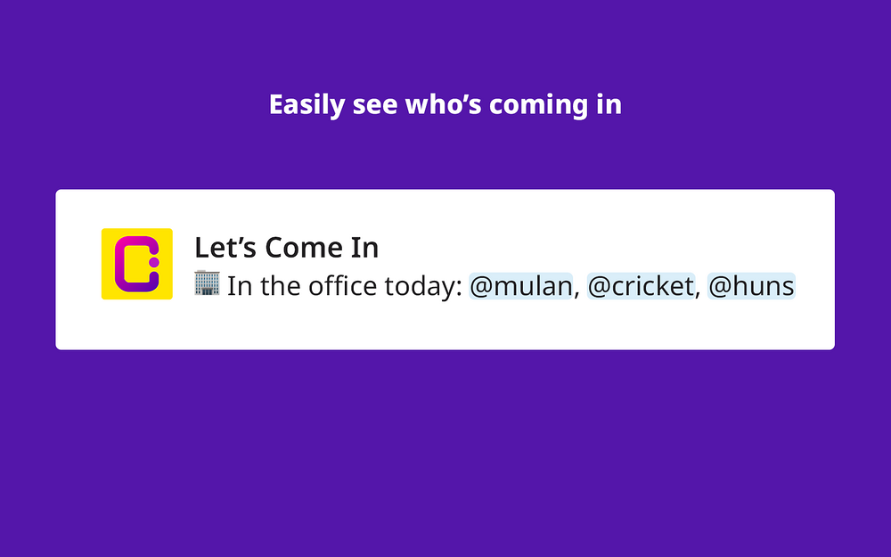 Let's Come In primary marketing image — Travel app on the Slack Marketplace